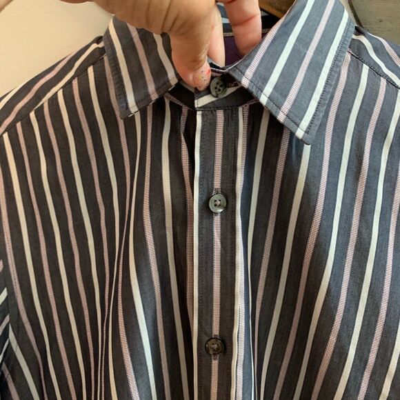 Boss Hugo Boss Gray Stripe Button a down Shirt M - Picture 1 of 5